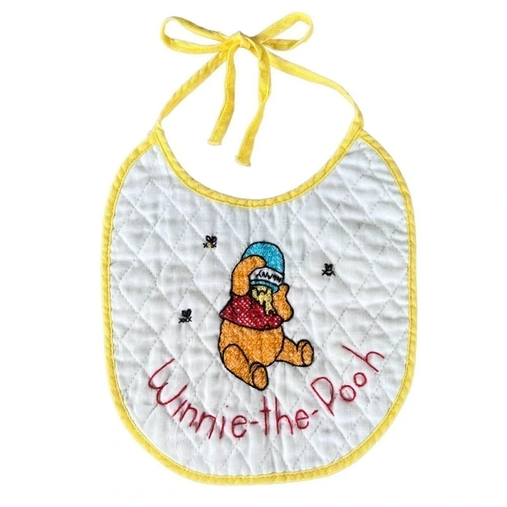 Vtg Disney Winnie The Pooh Honey Pot Bees Quilted Cross Stitch Bib Sears USA GUC